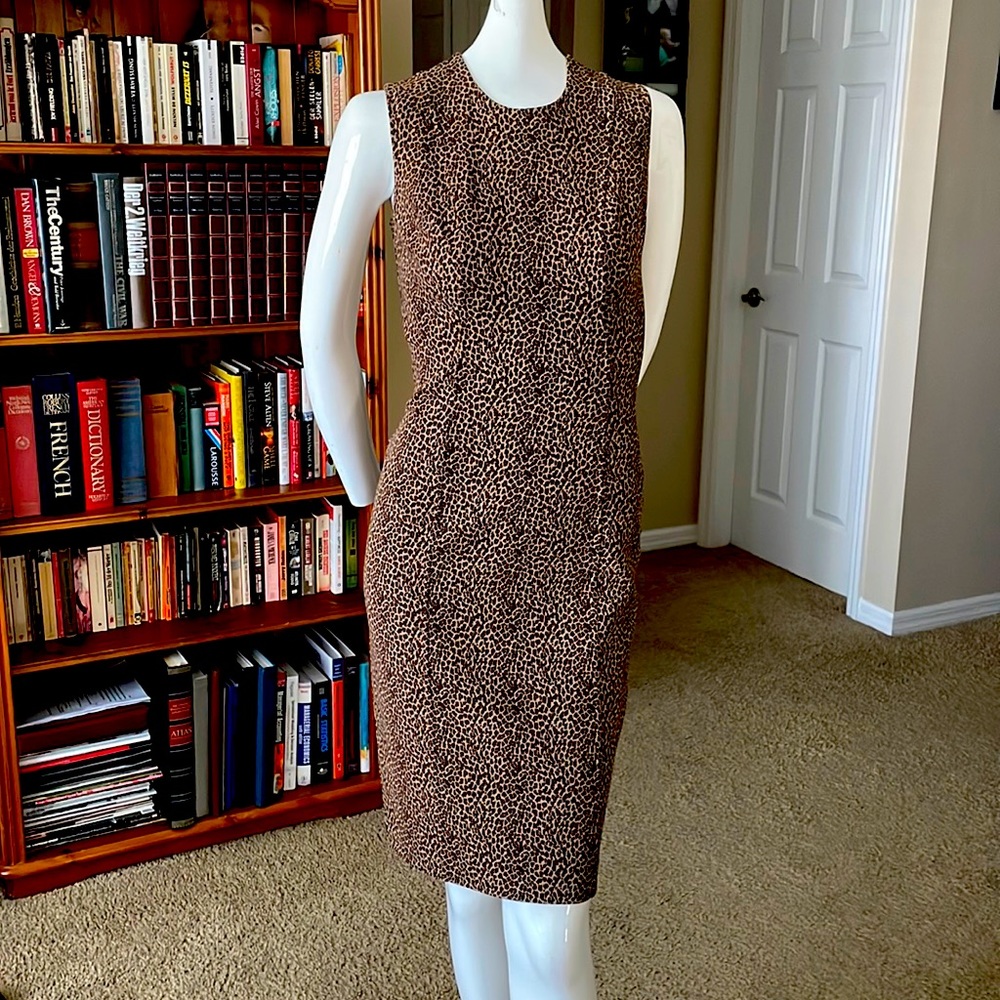 Michael Kors Collection Italy Double Face Wool Leopard Sheath Dress Size 6 NWOT